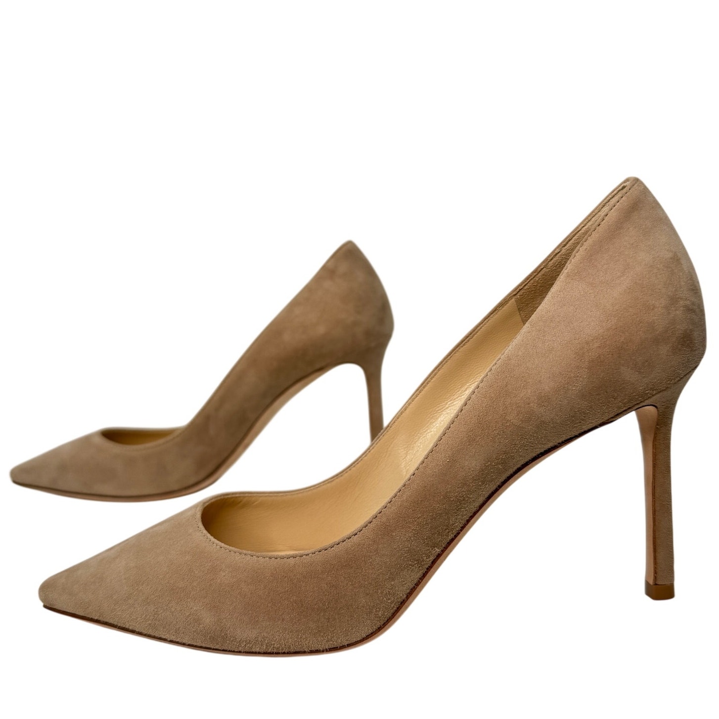 Jimmy Choo Romy 85 Pumps 38 Beige Suede Causal Pointed Toe Stiletto Heel New
